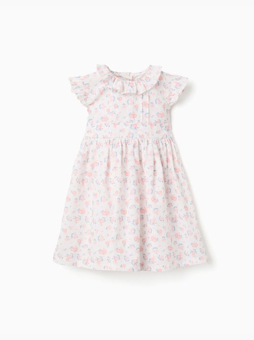 Robe en popeline à motif floral et volants - Kiabi