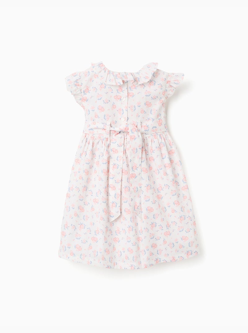 Robe en popeline à motif floral et volants Blanc - Kiabi