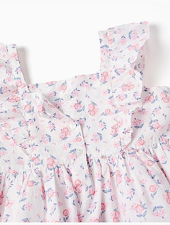 Robe en popeline à motif floral et volants