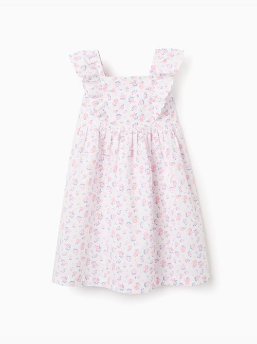 Robe en popeline à motif floral et volants - Kiabi