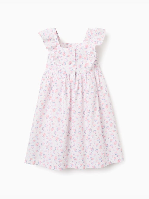 Robe en popeline à motif floral et volants - Kiabi