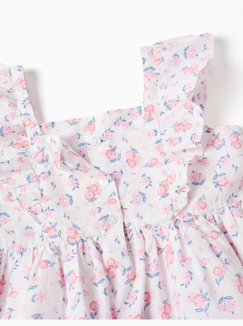 Robe en popeline à motif floral et volants - Kiabi