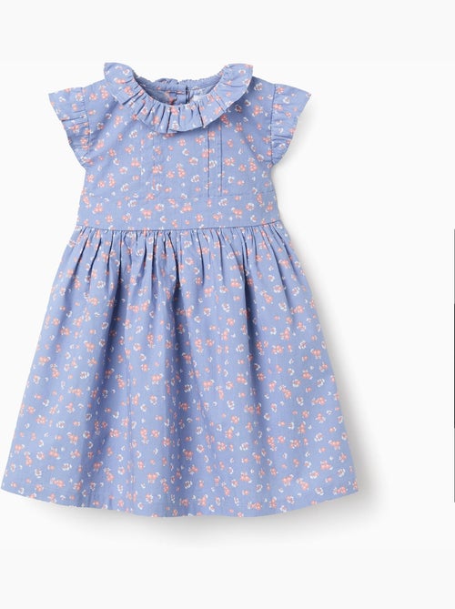 Robe en popeline à motif floral et volants - Kiabi