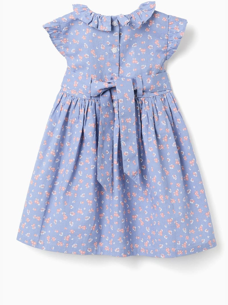 Robe en popeline à motif floral et volants Bleu clair - Kiabi