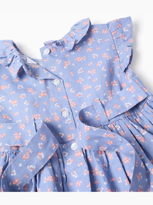Robe en popeline à motif floral et volants - Kiabi