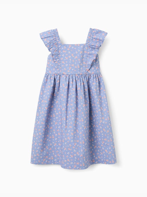 Robe en popeline à motif floral et volants - Kiabi