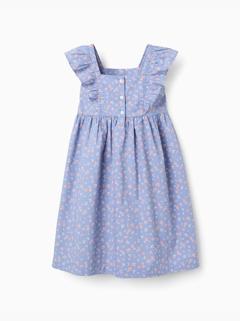 Robe en popeline à motif floral et volants Bleu clair - Kiabi