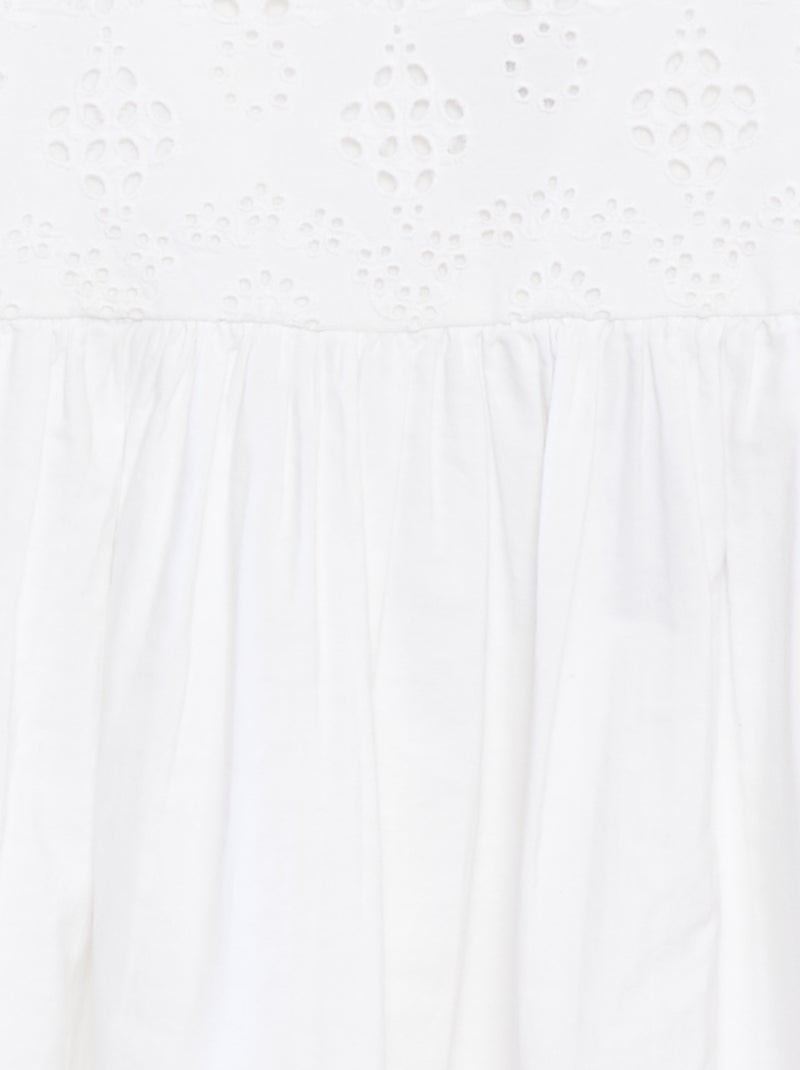 Robe en popeline avec broderie anglaise Blanc - Kiabi