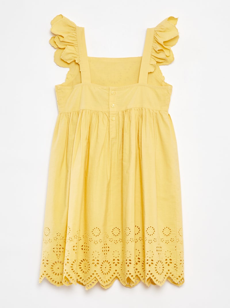 Robe en popeline avec broderie anglaise Jaune - Kiabi