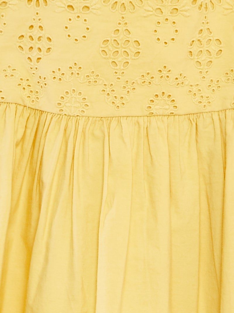 Robe en popeline avec broderie anglaise Jaune - Kiabi