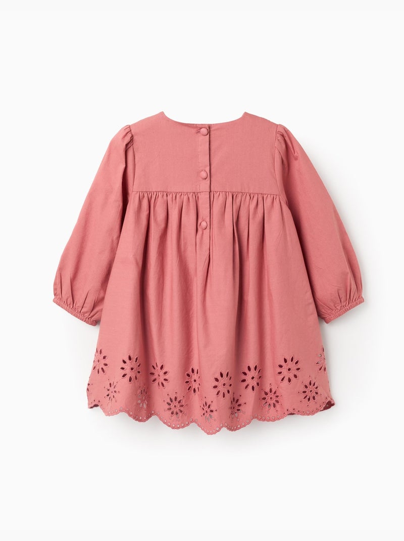 Robe en popeline avec broderie anglaise Rose - Kiabi