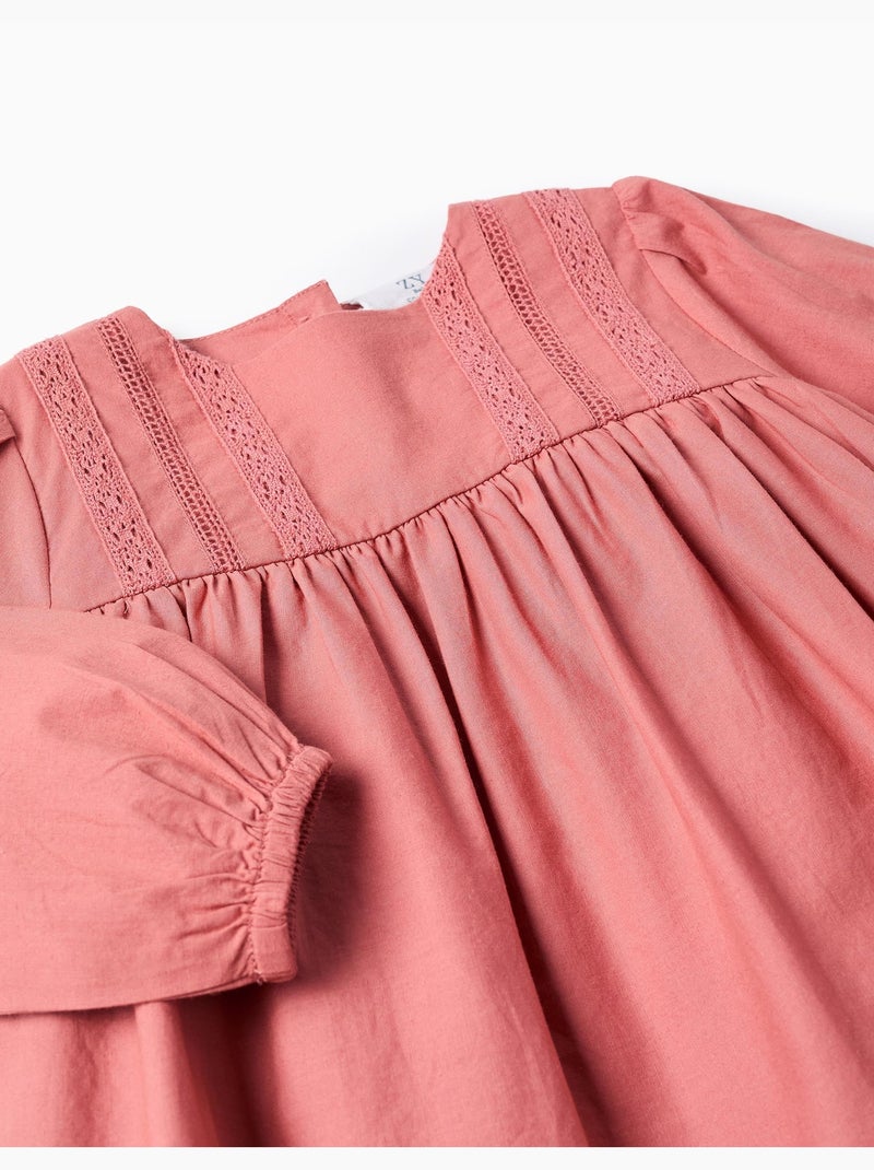Robe en popeline avec broderie anglaise Rose - Kiabi