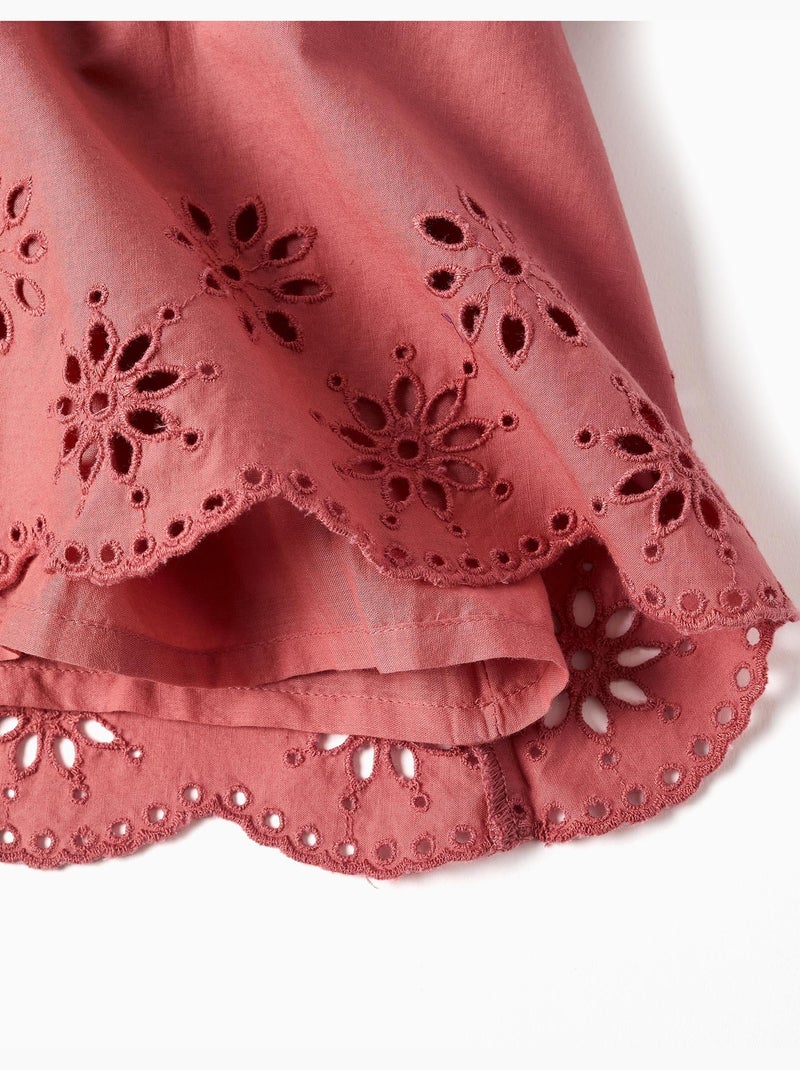 Robe en popeline avec broderie anglaise Rose - Kiabi