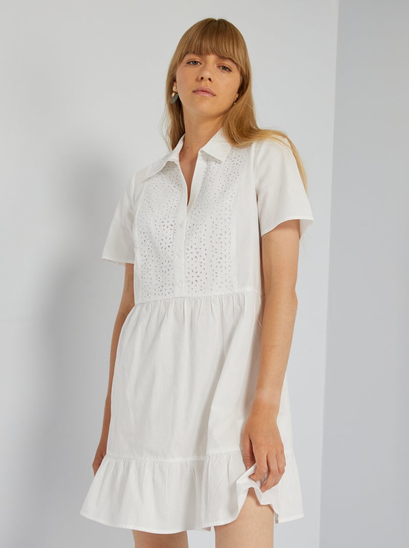Robe en popeline avec broderies blanc - Kiabi