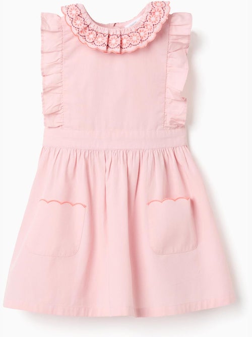 Robe en popeline avec col et manches à volants - Kiabi