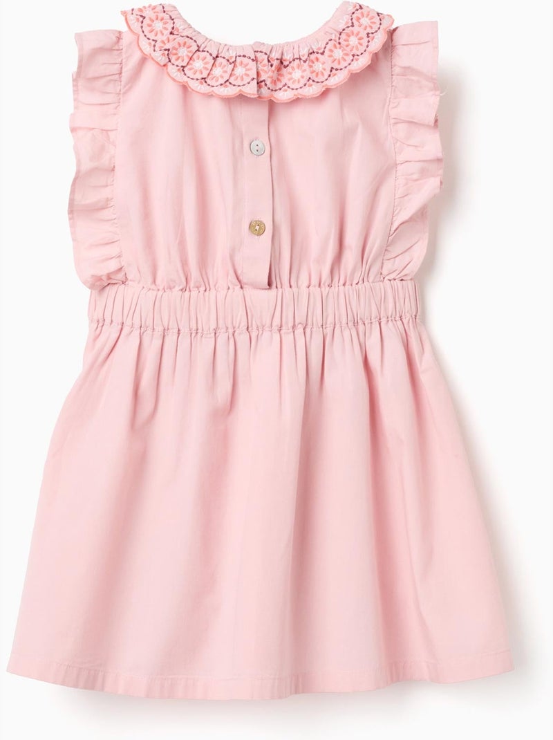 Robe en popeline avec col et manches à volants Rose clair - Kiabi
