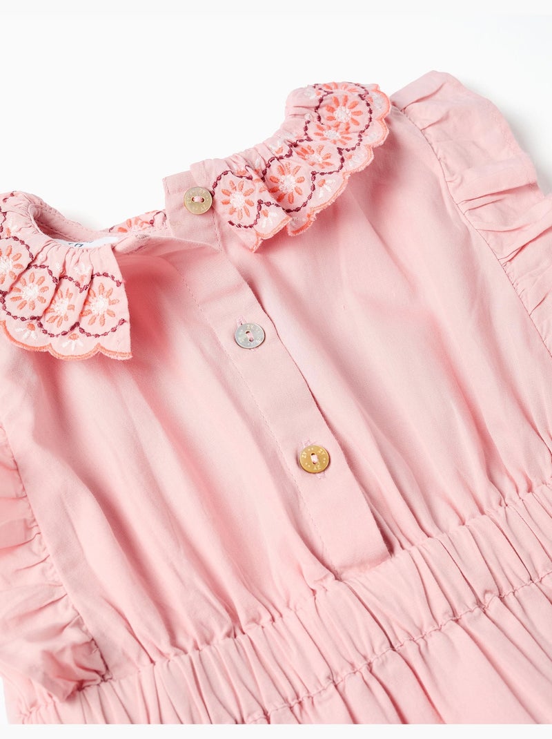Robe en popeline avec col et manches à volants Rose clair - Kiabi