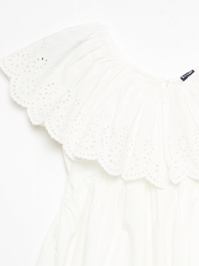 Robe en popeline avec détails broderie anglaise Blanc - Kiabi