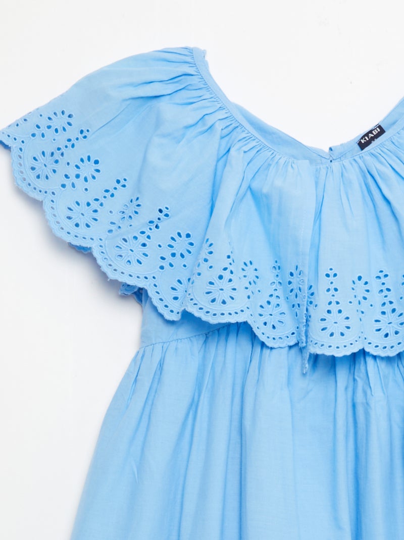 Robe en popeline avec détails broderie anglaise Bleu - Kiabi