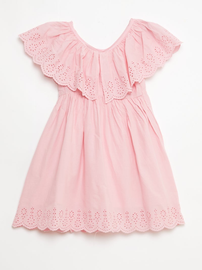 Robe en popeline avec détails broderie anglaise Rose - Kiabi