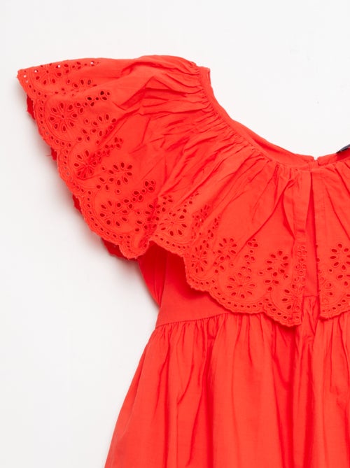 Robe en popeline avec détails broderie anglaise - Kiabi