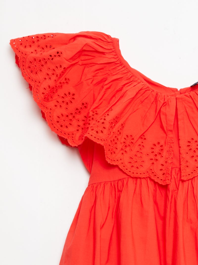Robe en popeline avec détails broderie anglaise Rouge - Kiabi