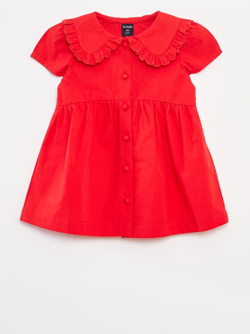 Robe en popeline avec ouverture boutonnée Rouge - Kiabi