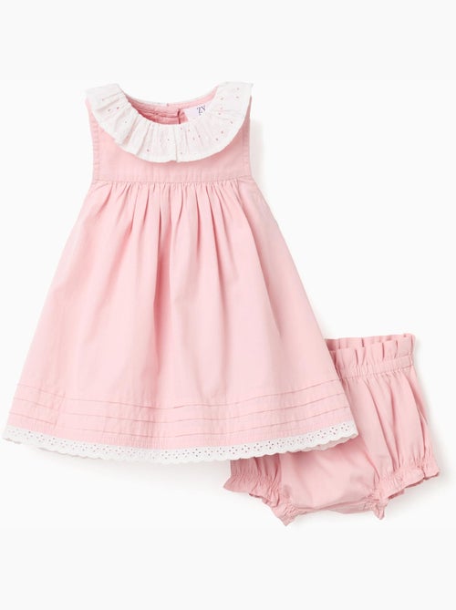 Robe en popeline + bloomer à volants - Kiabi