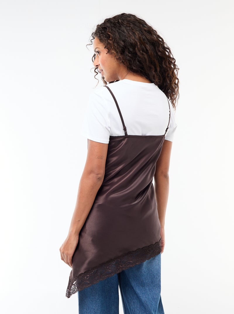 Robe en satin avec dentelles Marron - Kiabi