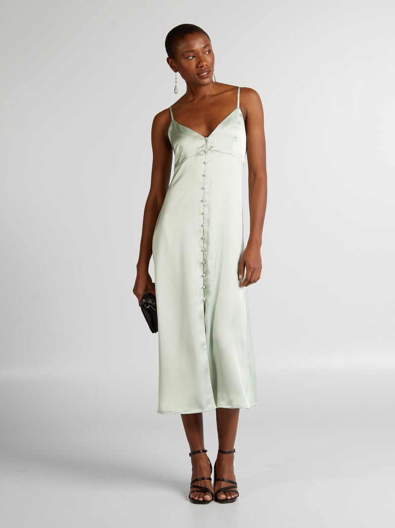 Robe en satin avec ouverture boutonnée Vert - Kiabi