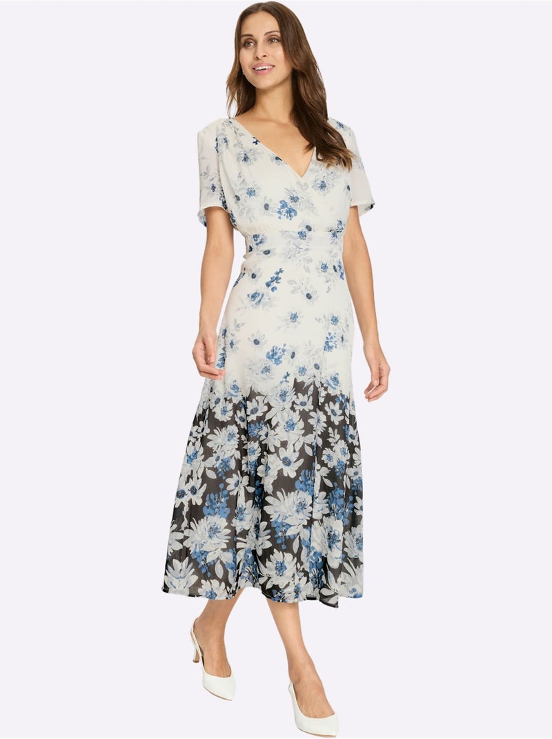 Robe En Satin Bordures à L'imprimé Dégradé - Taille Standard - Witt Blanc Bleu - Kiabi