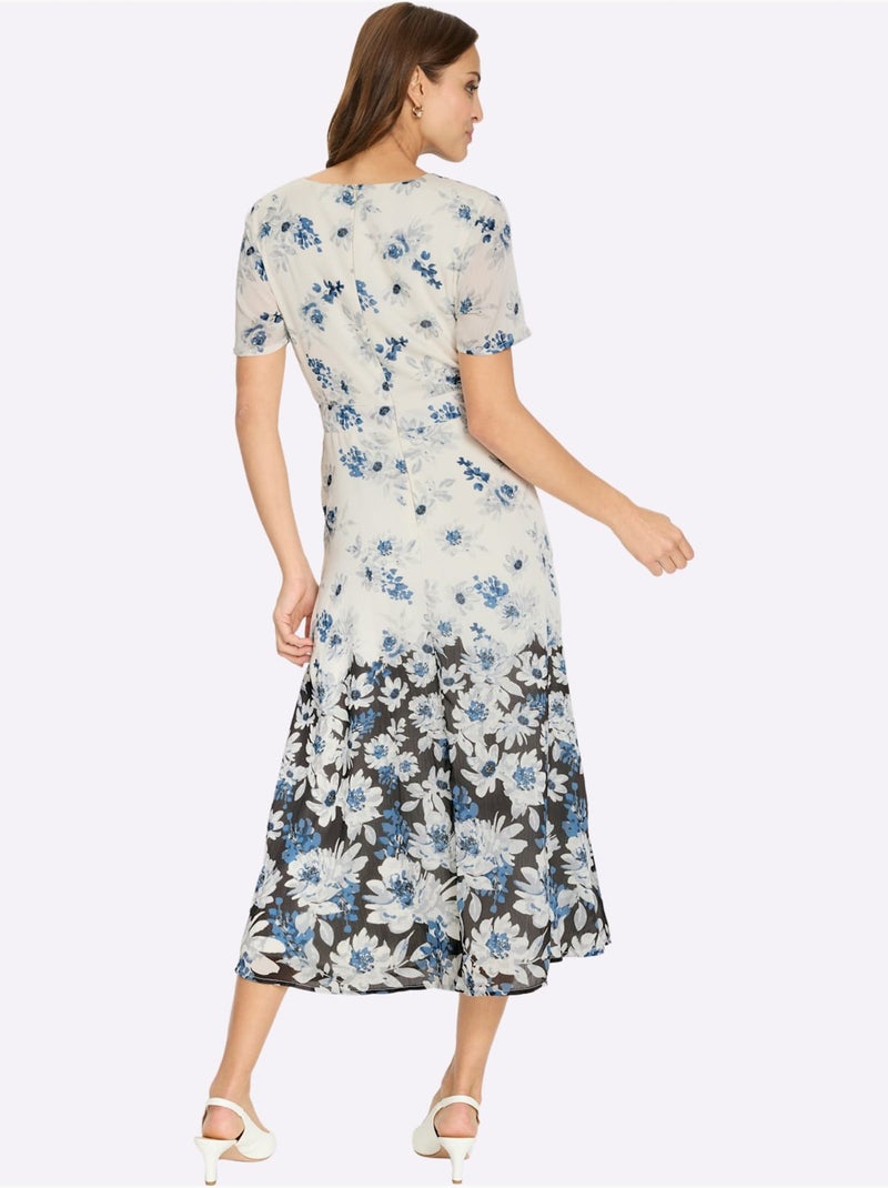 Robe En Satin Bordures à L'imprimé Dégradé - Taille Standard - Witt Blanc Bleu - Kiabi