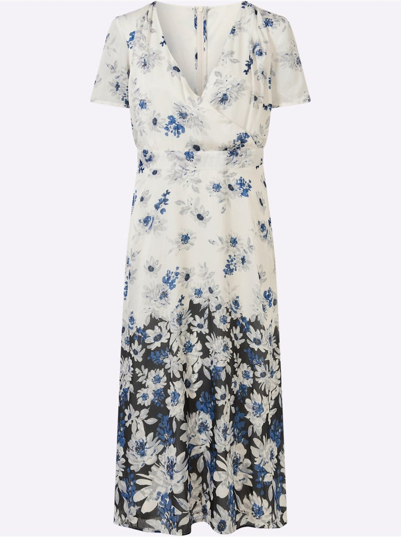 Robe En Satin Bordures à L'imprimé Dégradé - Taille Standard - Witt Blanc Bleu - Kiabi