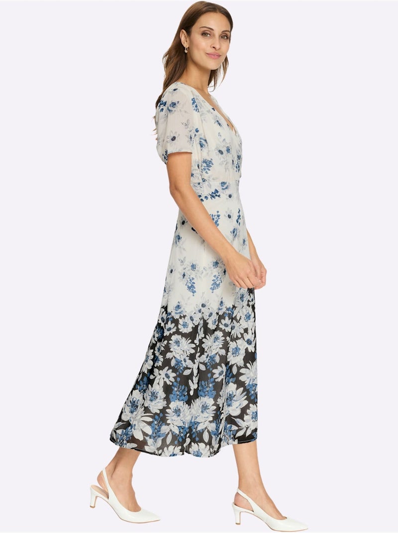 Robe En Satin Bordures à L'imprimé Dégradé - Taille Standard - Witt Blanc Bleu - Kiabi