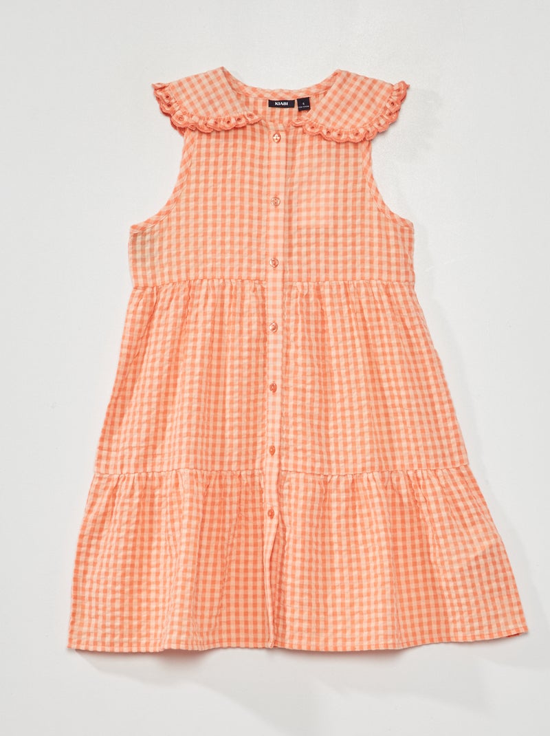 Robe Seersucker Orange Lauren James Harper - Taille S - Style Coastal Preppy - Occasion