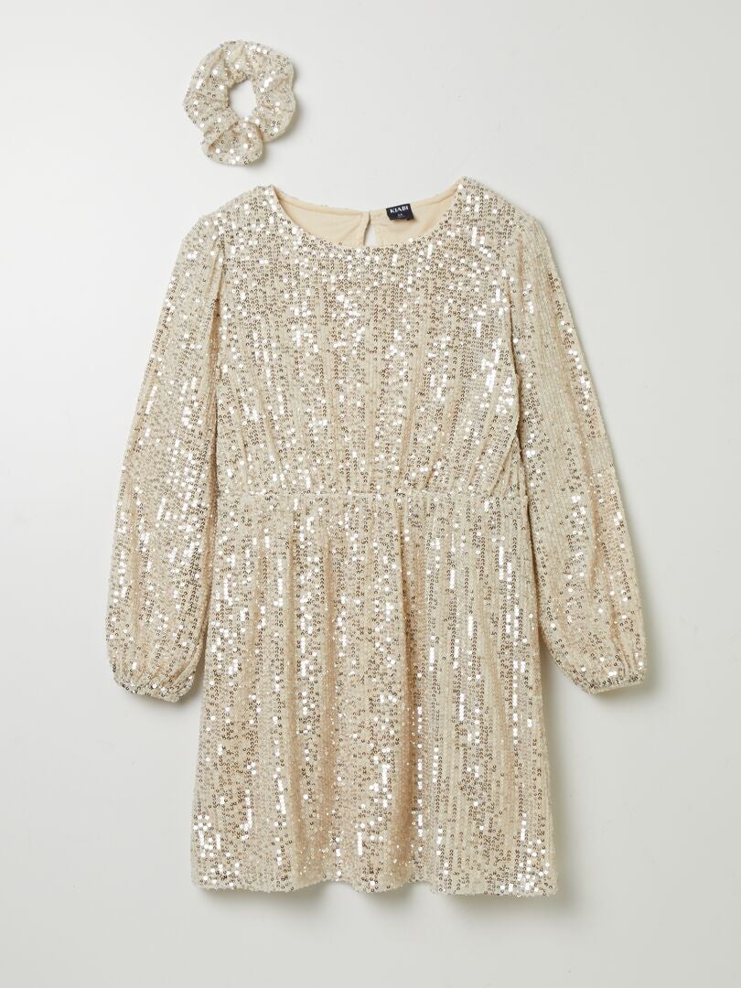 Robe en sequins + chouchou assorti Champagne - Kiabi