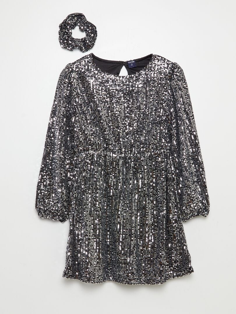 Robe en sequins + chouchou assorti GRIS - Kiabi