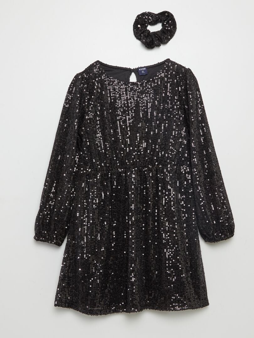 Robe en sequins + chouchou assorti Noir - Kiabi