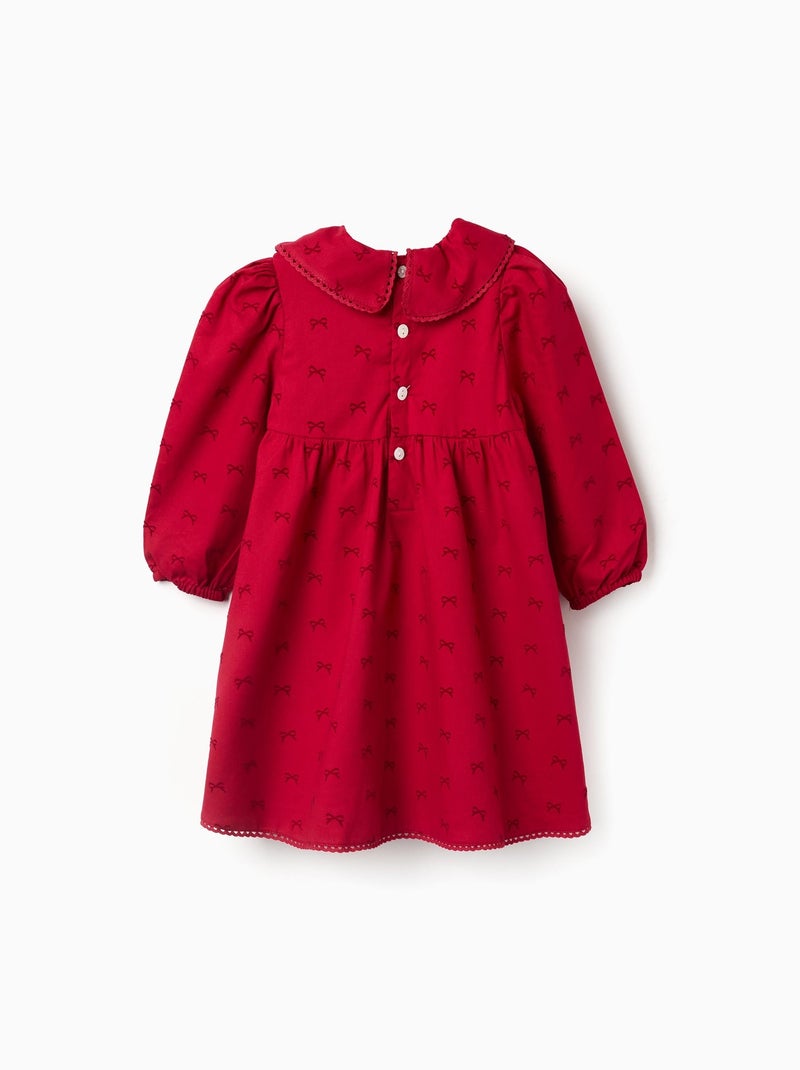 Robe en sergé à manches longues avec motif nœud en velours Rouge foncé - Kiabi