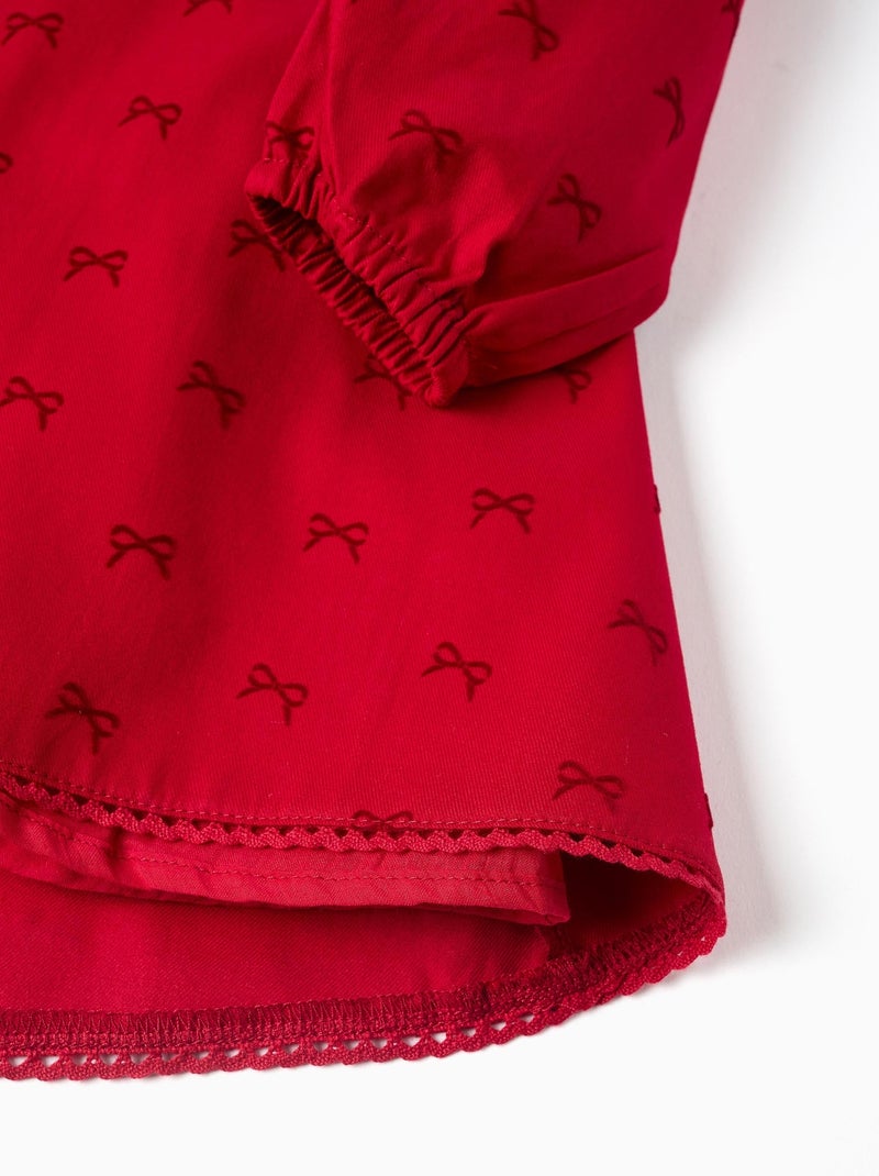 Robe en sergé à manches longues avec motif nœud en velours Rouge foncé - Kiabi