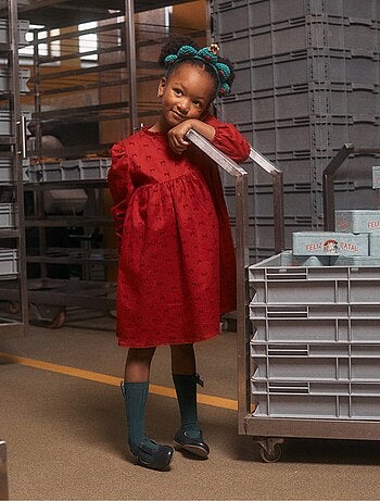 Robe en sergé à manches longues avec motif nœud en velours