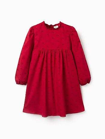 Robe en sergé à manches longues avec motif nœud en velours
