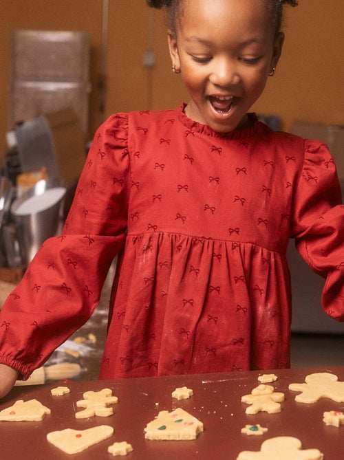 Robe en sergé à manches longues avec motif nœud en velours - Kiabi