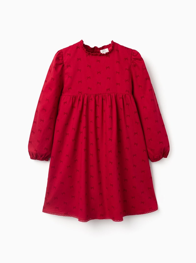 Robe en sergé à manches longues avec motif nœud en velours Rouge foncé - Kiabi