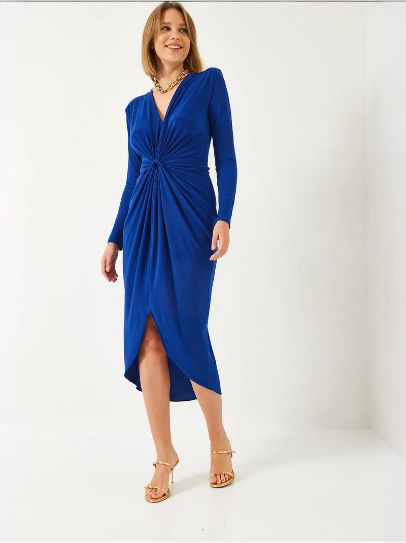 Robe en tissu bonbon froncé à col en v bianco lucci Bleu électrique - Kiabi