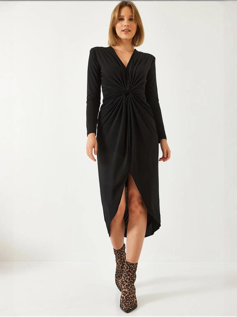 Robe en tissu bonbon froncé à col en v bianco lucci Noir - Kiabi