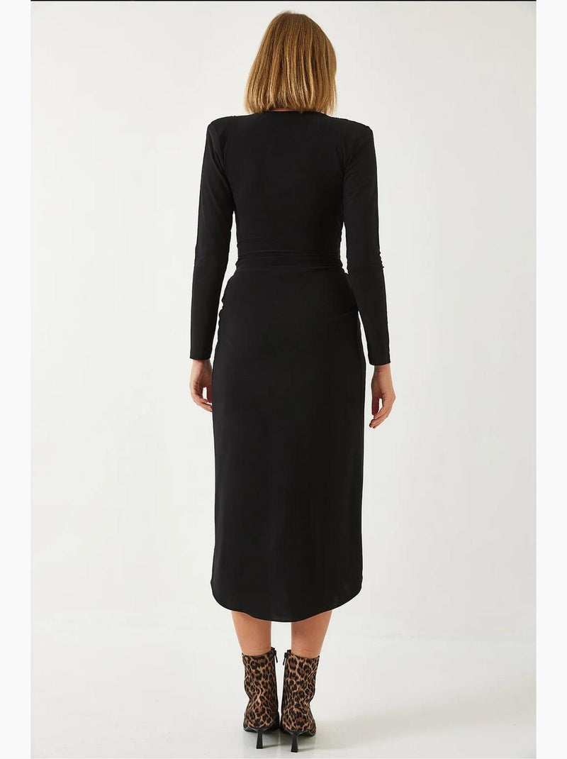 Robe en tissu bonbon froncé à col en v lucci Noir - Kiabi