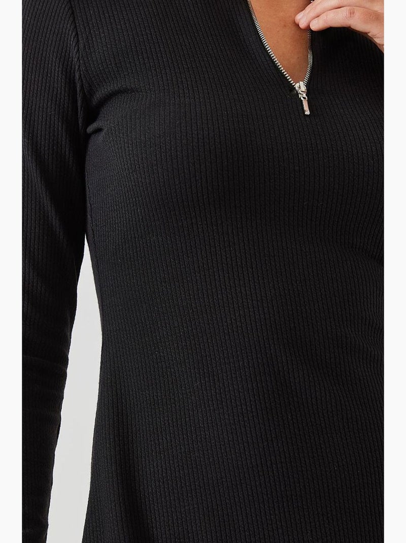 Robe en tissu ottoman côtelé à fermeture éclair lucci Noir - Kiabi