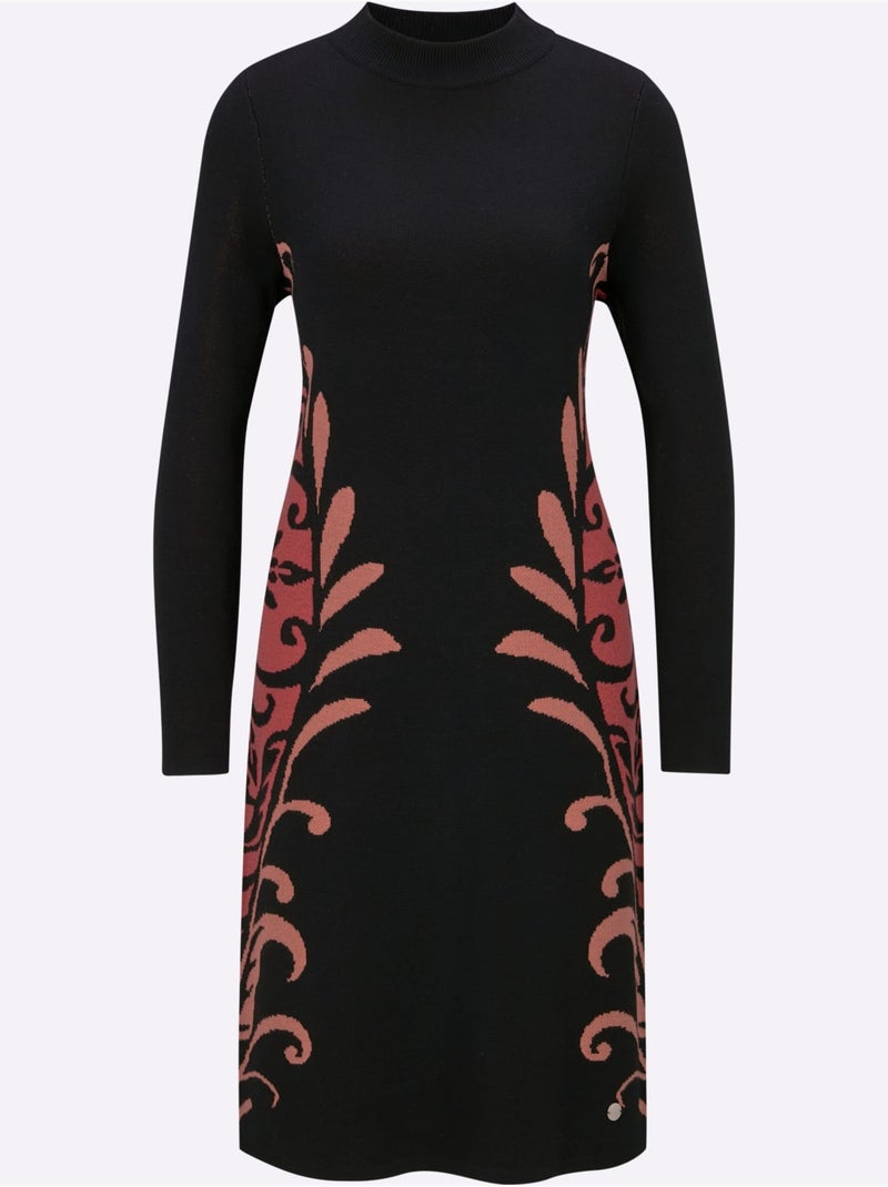 Robe En Tricot 30% Laine Vierge (mérinos) - Taille Standard - Helline Noir Rose - Kiabi