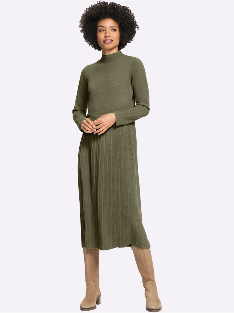 Robe en tricot 50% viscose - taille standard - helline Kaki - Kiabi